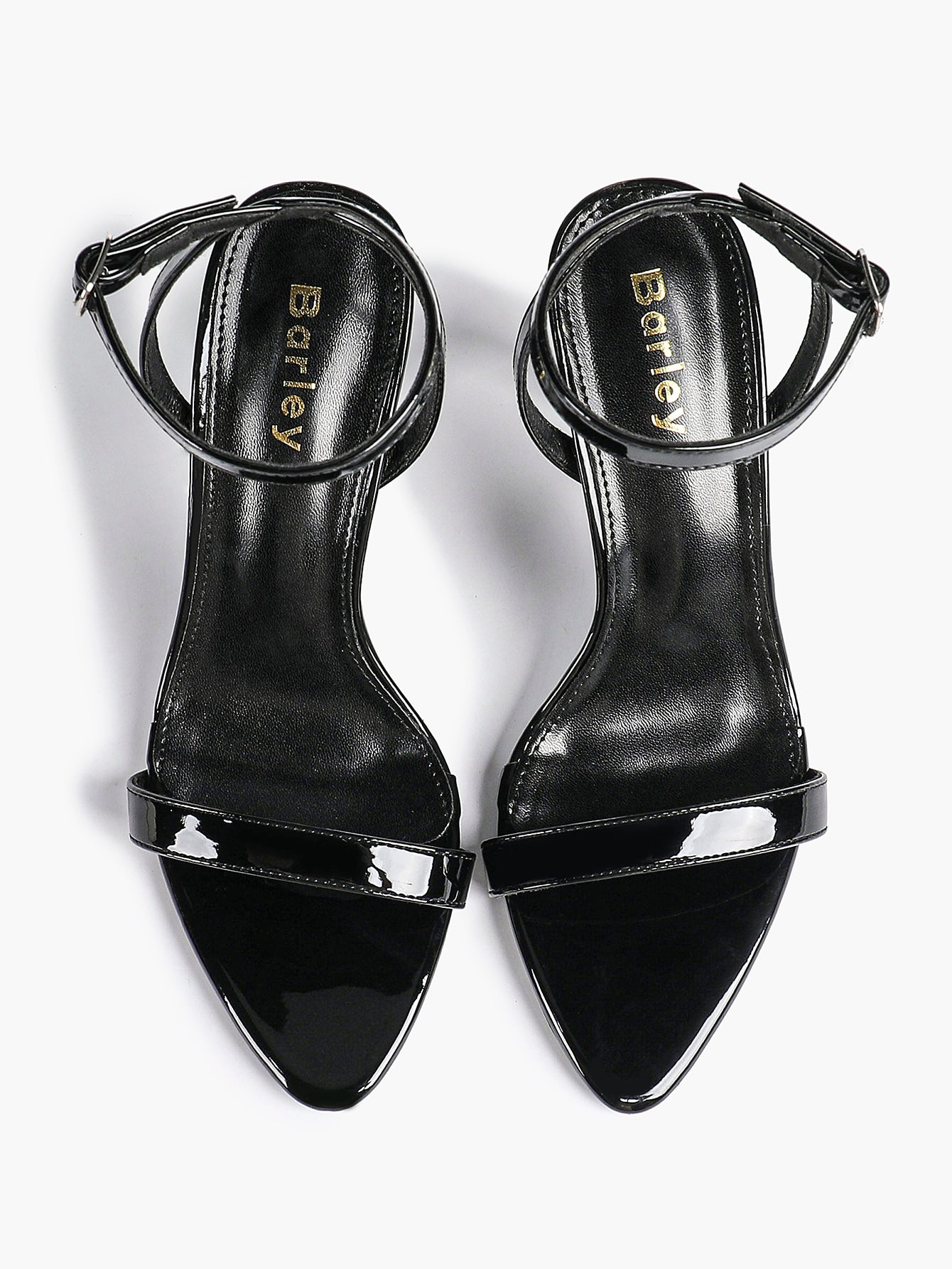 Black Leather Square Toe Ankle Strap High Heel Sandals