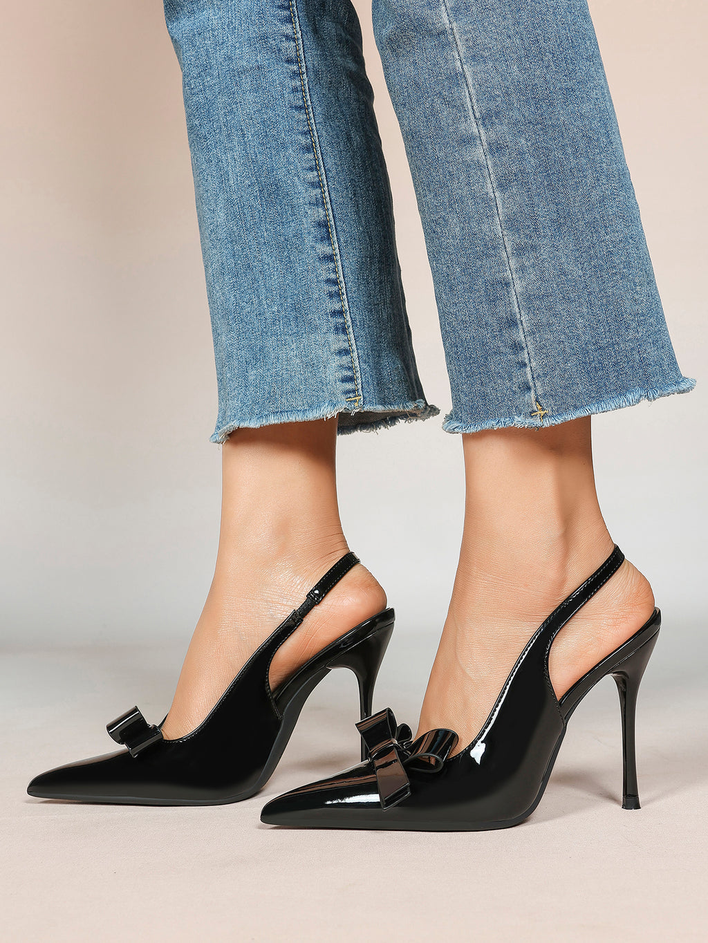 Pointed Toe Bow Detail Slingback Heels - Office Formal Evening Pumps