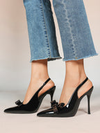Pointed Toe Bow Detail Slingback Heels - Office Formal Evening Pumps