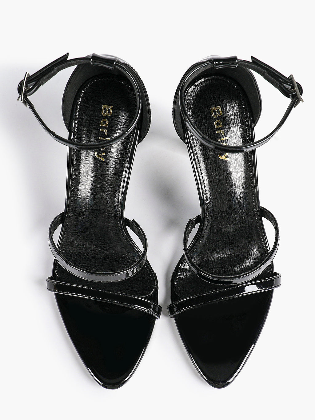 Black Leather Double Strap Heeled Sandals Open Toe - Casual Office Stiletto Pumps