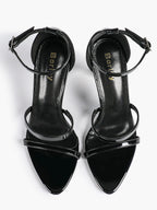 Black Leather Double Strap Heeled Sandals Open Toe - Casual Office Stiletto Pumps