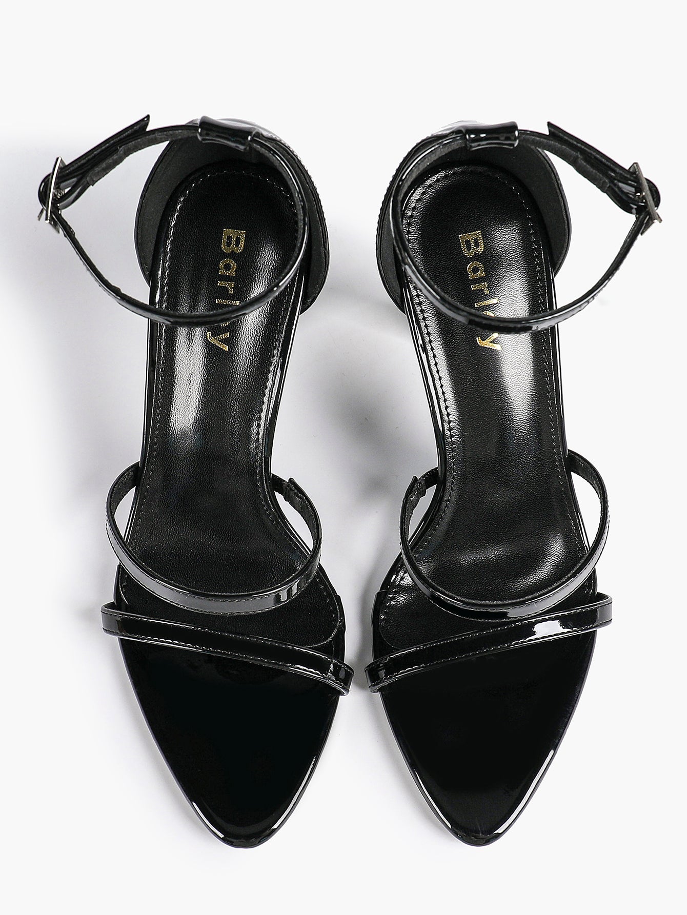 Black Leather Double Strap Heeled Sandals Open Toe - Casual Office Stiletto Pumps