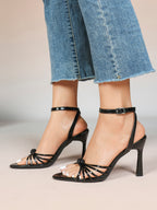 Gold Metallic Knotted Multi-Strap Open Toe Ankle Strap High Heel Sandals