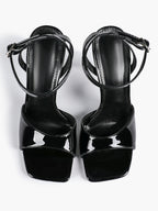 Women's Black Square Toe Ankle Strap Heeled Sandals Wedding Party Casual Shoes