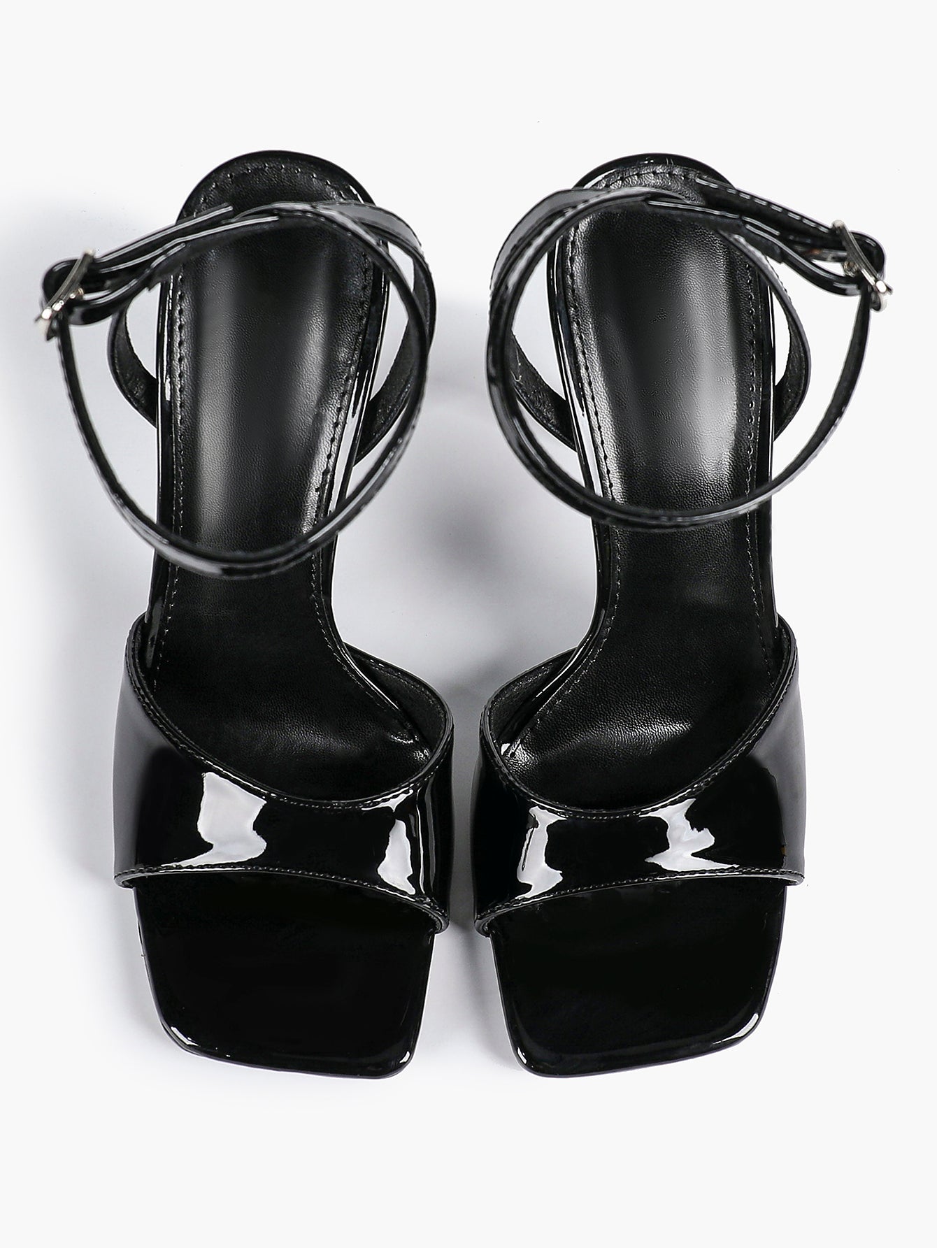 Women's Black Square Toe Ankle Strap Heeled Sandals Wedding Party Casual Shoes