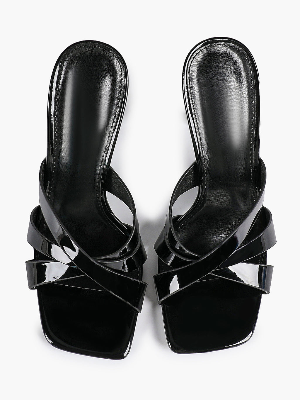 Patent Leather Crisscross Strap High Heel Mules Square Toe Slip-On Daily Wear
