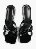 Patent Leather Crisscross Strap High Heel Mules Square Toe Slip-On Daily Wear