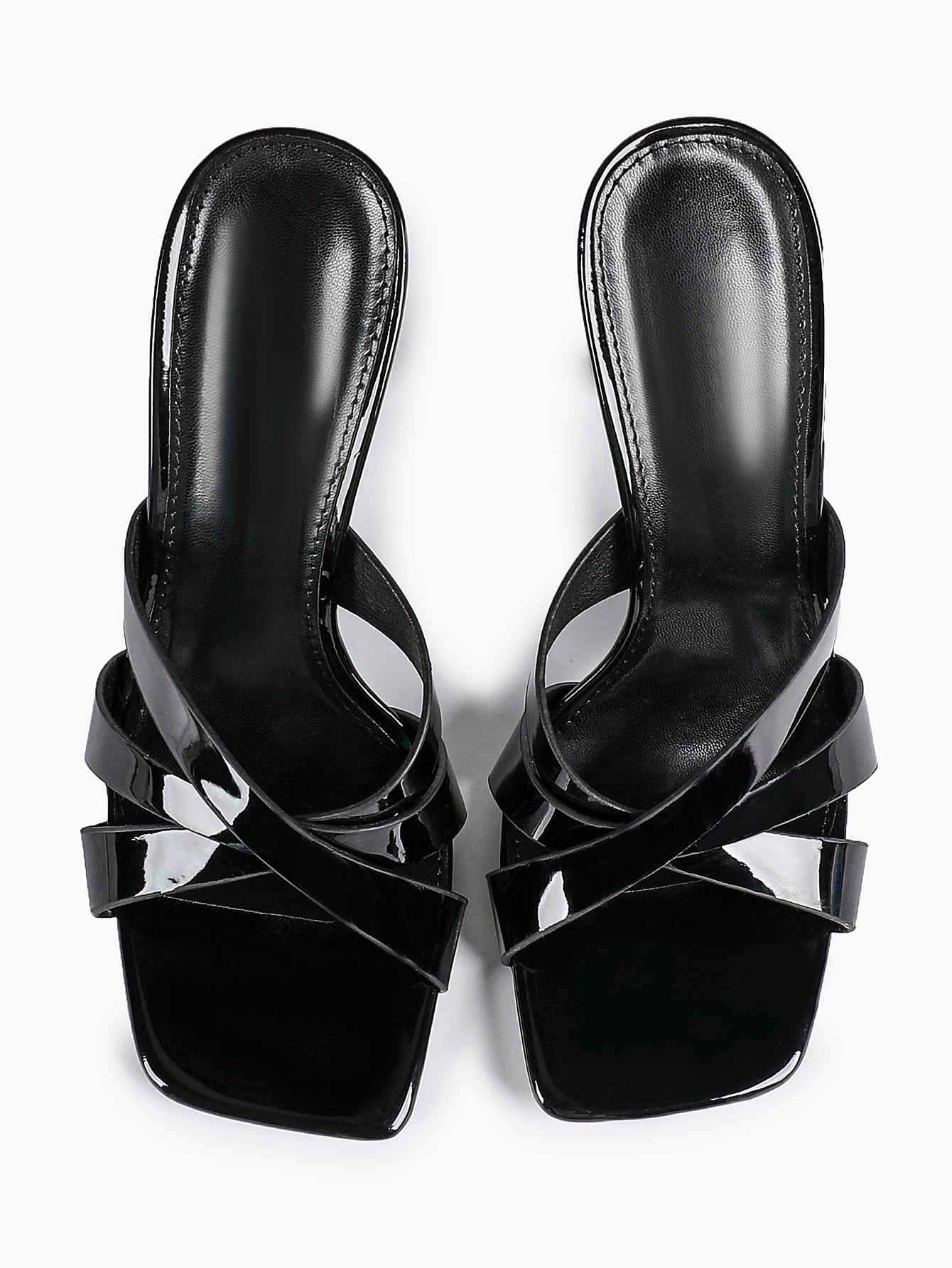 Patent Leather Crisscross Strap High Heel Mules Square Toe Slip-On Daily Wear