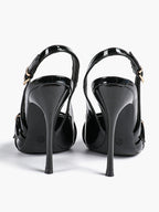 Leather Multi Buckle Slingback Pointed Toe Stiletto Heels-Elegant Dress Shoes