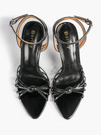 Gold Metallic Knotted Multi-Strap Open Toe Ankle Strap High Heel Sandals