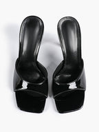 Leather Square Toe High Heel Mules Slip-On Stiletto Sandals Wedding Casual Shoes