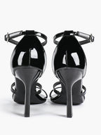 Black Leather Double Strap Heeled Sandals Open Toe - Casual Office Stiletto Pumps