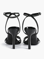 Women's Black Patent Leather Multi-Strap Ankle Strap Heeled Sandals - Summer Party Heels