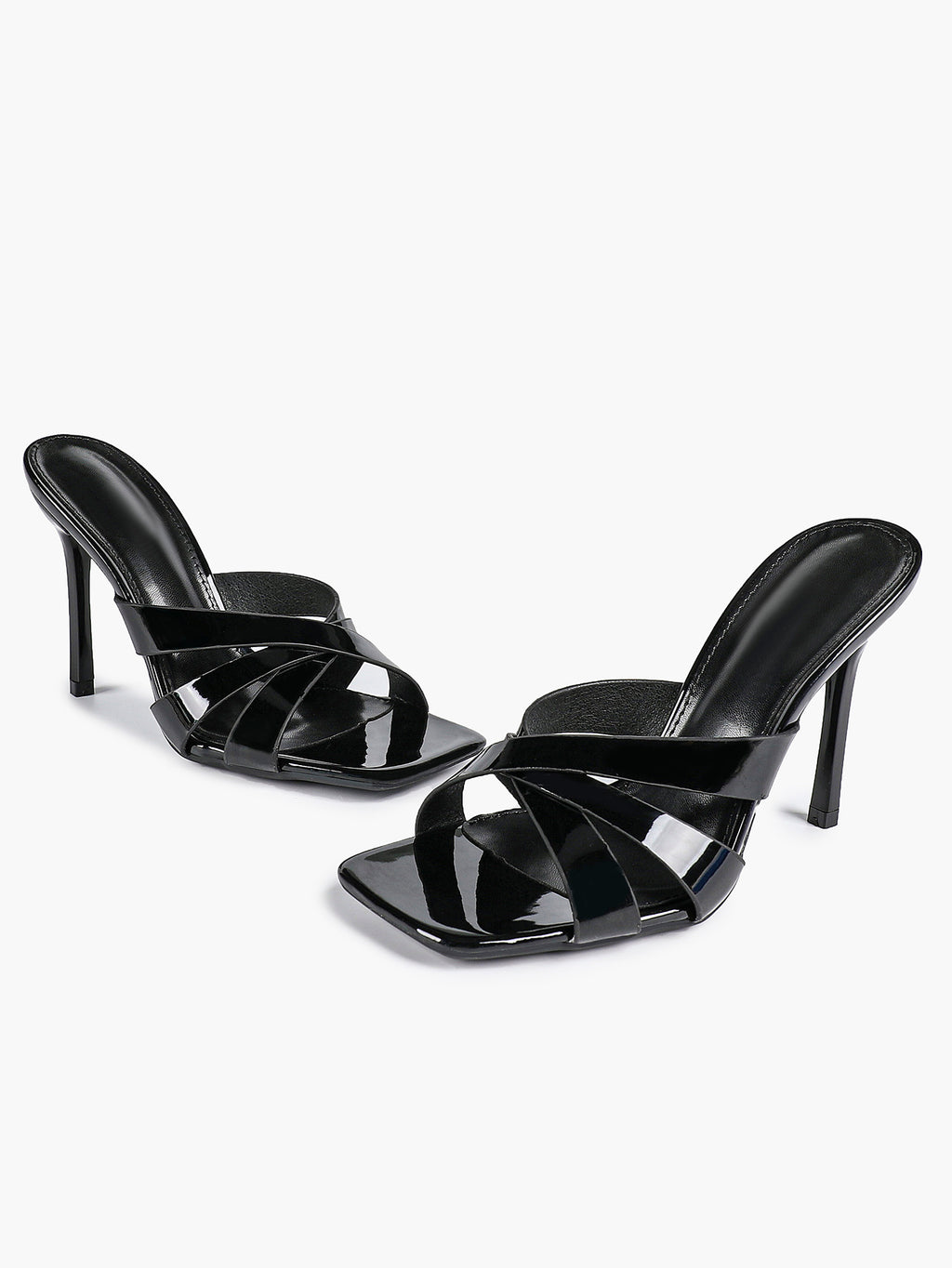 Patent Leather Crisscross Strap High Heel Mules Square Toe Slip-On Daily Wear