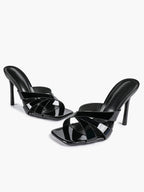 Patent Leather Crisscross Strap High Heel Mules Square Toe Slip-On Daily Wear