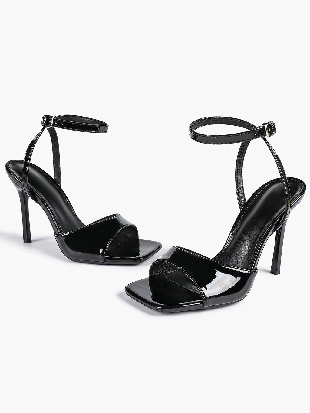 Women's Black Square Toe Ankle Strap Heeled Sandals Wedding Party Casual Shoes