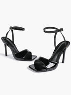Women's Black Square Toe Ankle Strap Heeled Sandals Wedding Party Casual Shoes