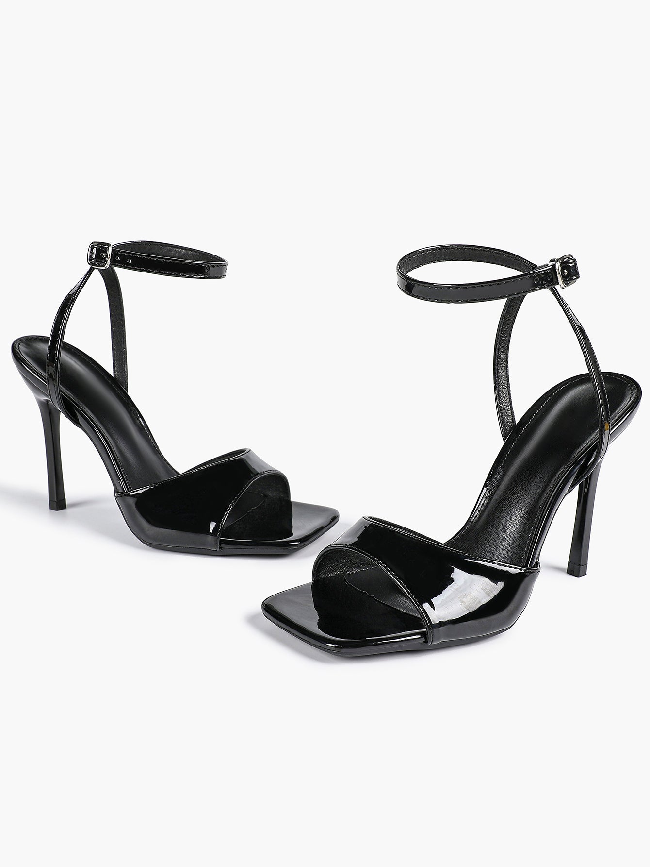 Women's Black Square Toe Ankle Strap Heeled Sandals Wedding Party Casual Shoes