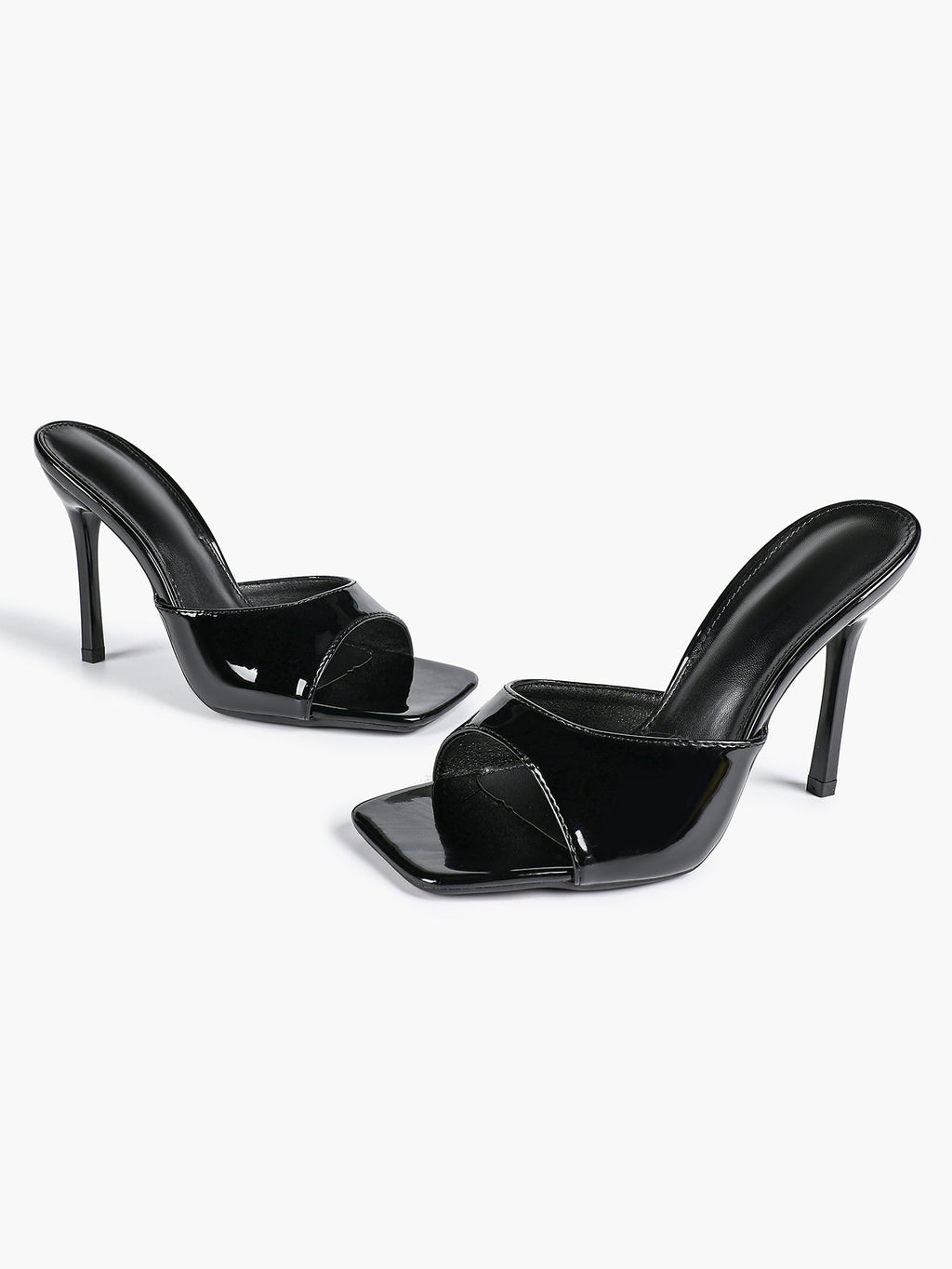 Leather Square Toe High Heel Mules Slip-On Stiletto Sandals Wedding Casual Shoes