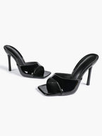 Leather Square Toe High Heel Mules Slip-On Stiletto Sandals Wedding Casual Shoes