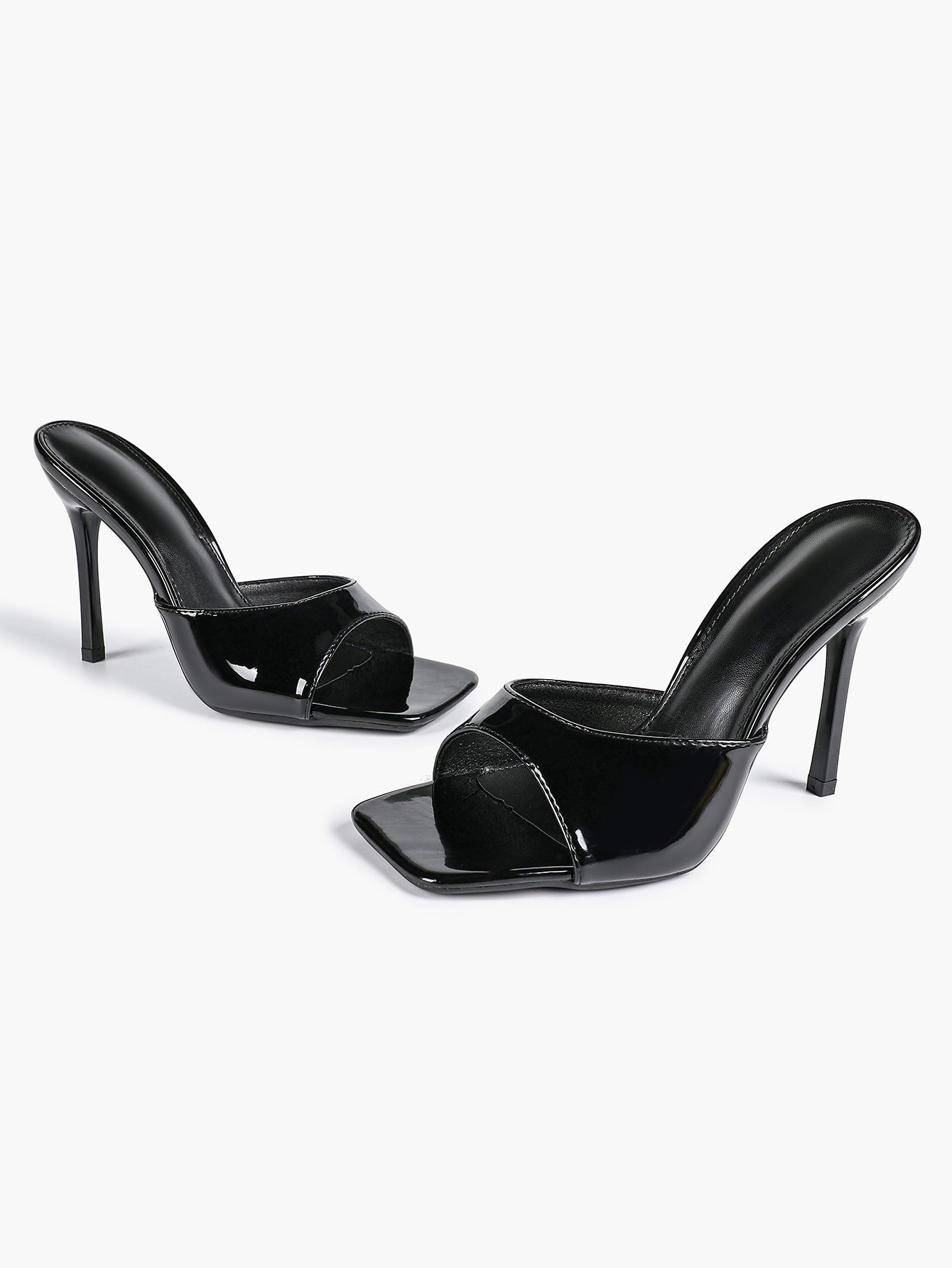 Leather Square Toe High Heel Mules Slip-On Stiletto Sandals Wedding Casual Shoes