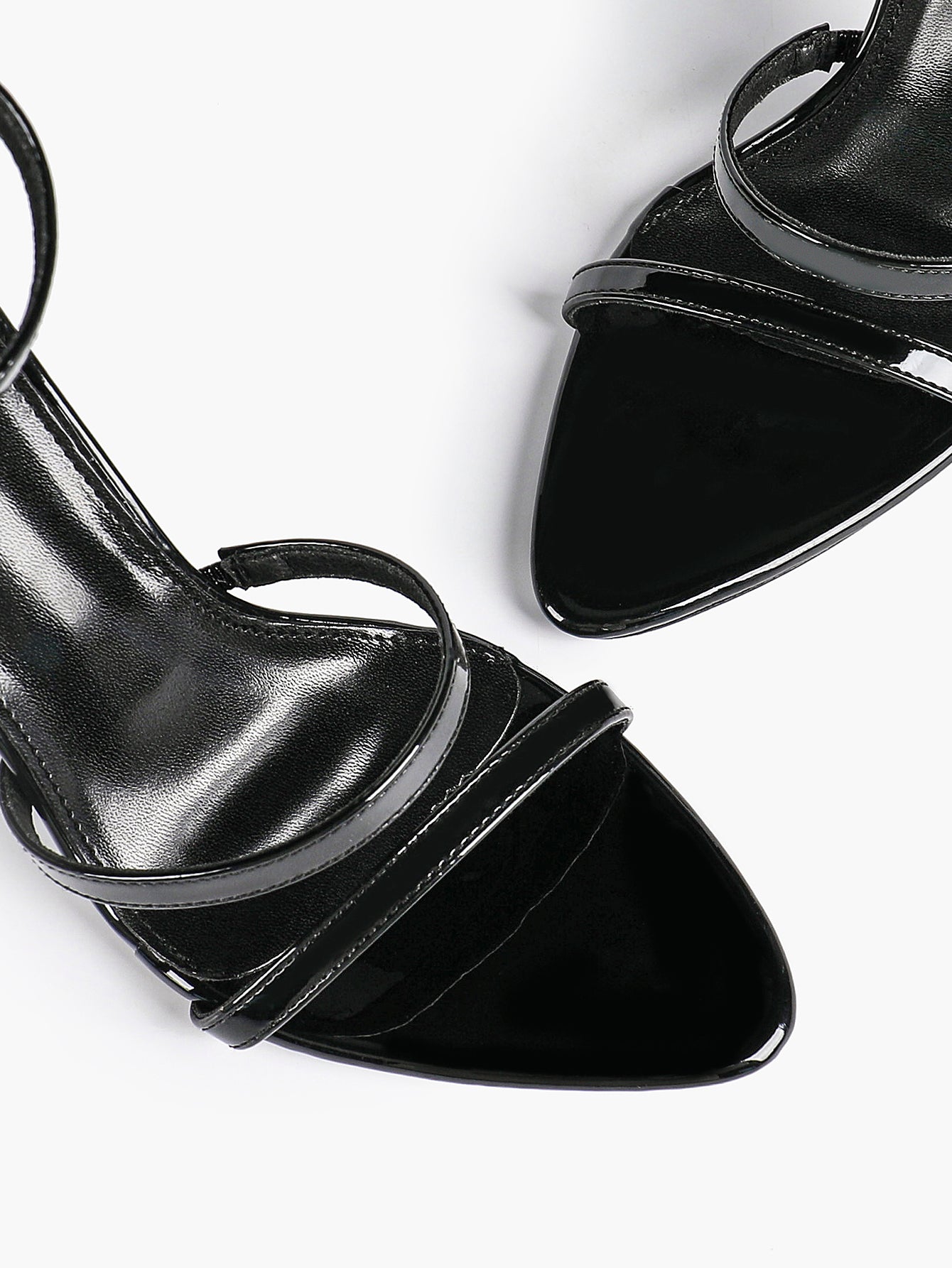 Black Leather Double Strap Heeled Sandals Open Toe - Casual Office Stiletto Pumps