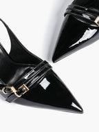 Leather Multi Buckle Slingback Pointed Toe Stiletto Heels-Elegant Dress Shoes