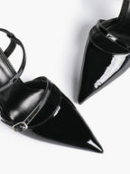 Double Strap Slingback Pointed Toe Stiletto Heels - Mary Jane Style Pumps