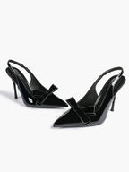 Pointed Toe Bow Detail Slingback Heels - Office Formal Evening Pumps