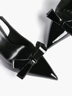 Pointed Toe Bow Detail Slingback Heels - Office Formal Evening Pumps