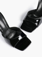 Leather Square Toe High Heel Mules Slip-On Stiletto Sandals Wedding Casual Shoes