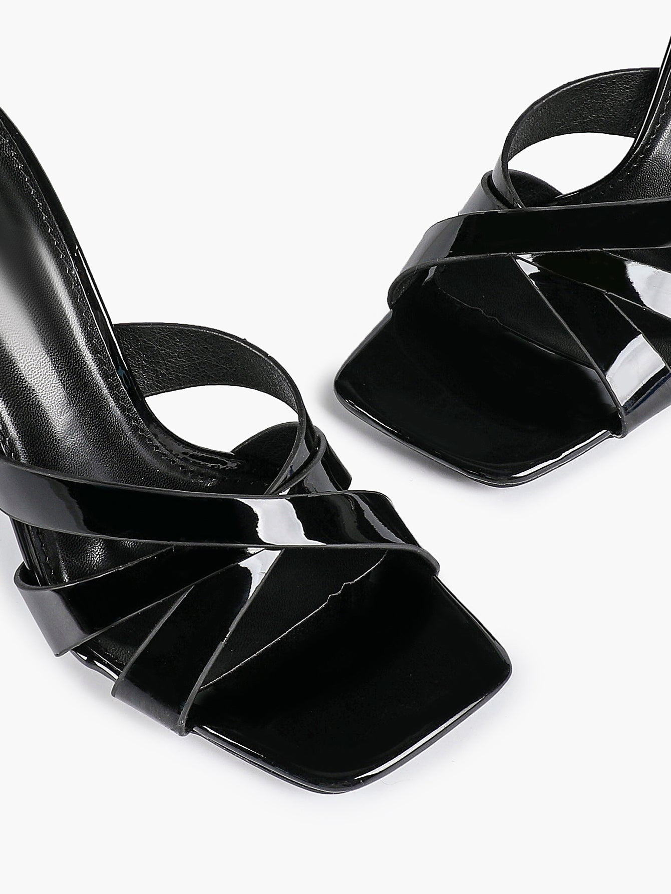 Patent Leather Crisscross Strap High Heel Mules Square Toe Slip-On Daily Wear