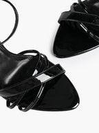 Women's Black Patent Leather Multi-Strap Ankle Strap Heeled Sandals - Summer Party Heels