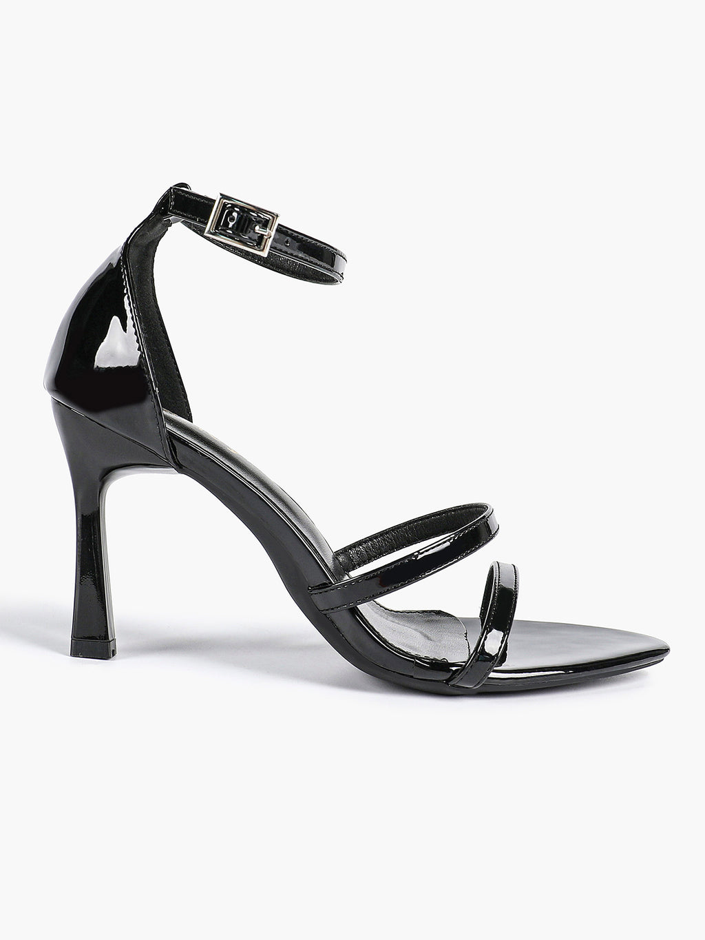 Black Leather Double Strap Heeled Sandals Open Toe - Casual Office Stiletto Pumps
