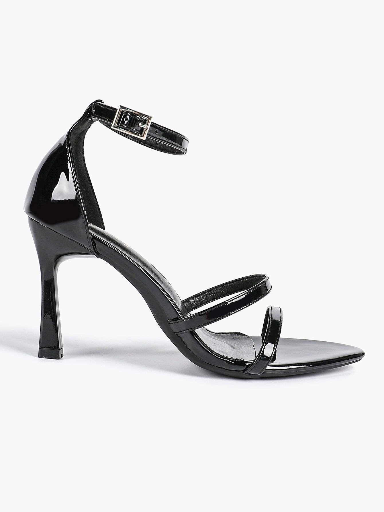 Black Leather Double Strap Heeled Sandals Open Toe - Casual Office Stiletto Pumps