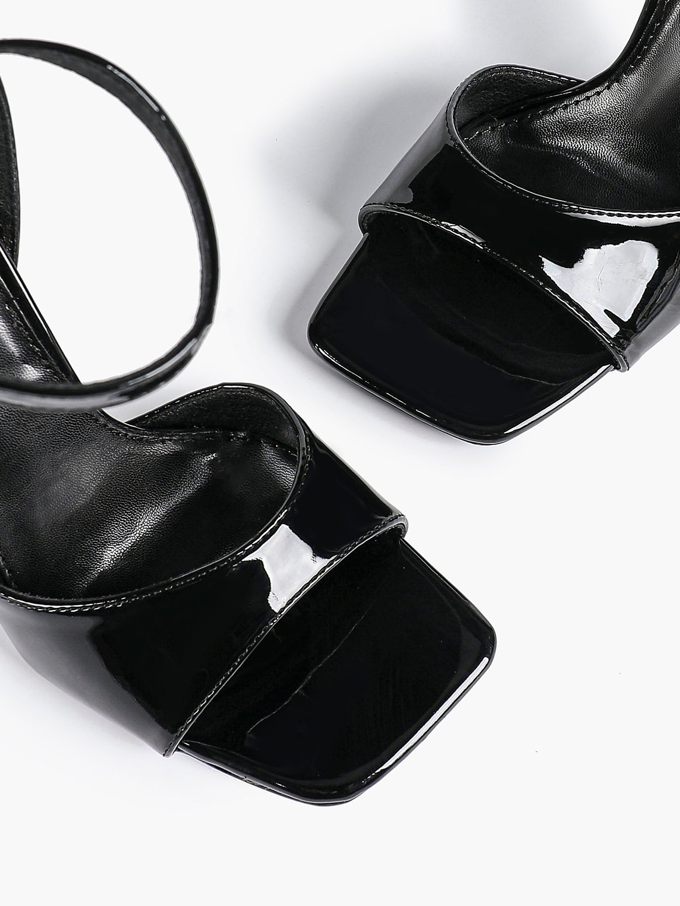 Women's Black Square Toe Ankle Strap Heeled Sandals Wedding Party Casual Shoes