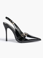 Leather Multi Buckle Slingback Pointed Toe Stiletto Heels-Elegant Dress Shoes