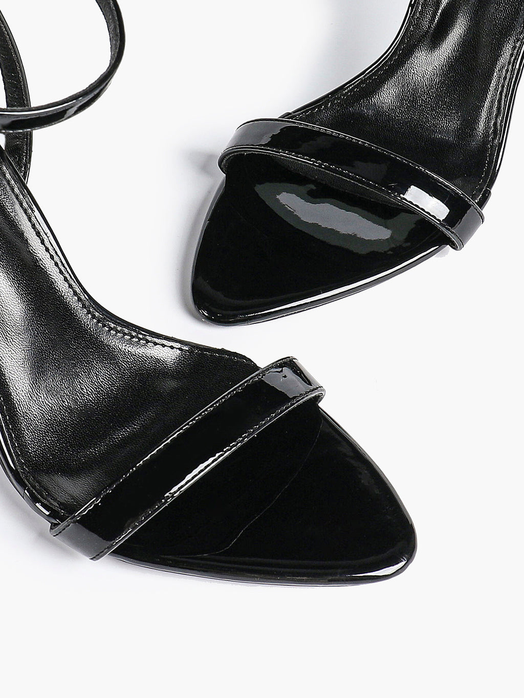 Black Leather Square Toe Ankle Strap High Heel Sandals