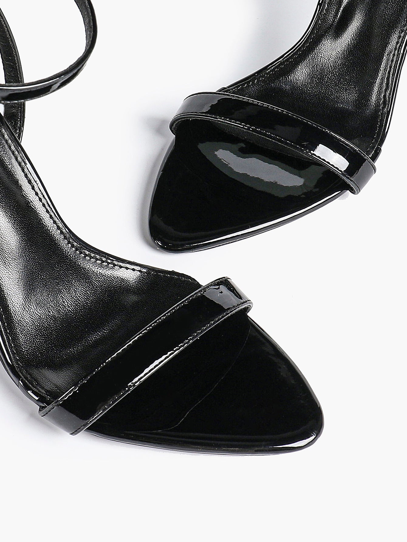 Black Leather Square Toe Ankle Strap High Heel Sandals