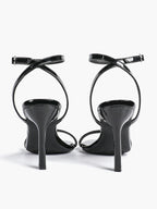 Black Leather Square Toe Ankle Strap High Heel Sandals