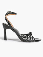 Gold Metallic Knotted Multi-Strap Open Toe Ankle Strap High Heel Sandals