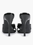 Women's Patent Leather Crisscross Strap High Heel Mules Square Toe Slip-On Stiletto Sandals