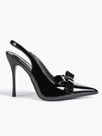 Pointed Toe Bow Detail Slingback Heels - Office Formal Evening Pumps