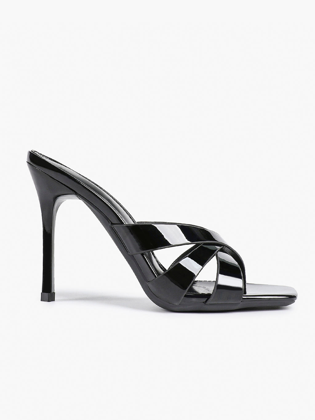 Patent Leather Crisscross Strap High Heel Mules Square Toe Slip-On Daily Wear