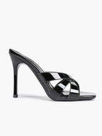 Patent Leather Crisscross Strap High Heel Mules Square Toe Slip-On Daily Wear