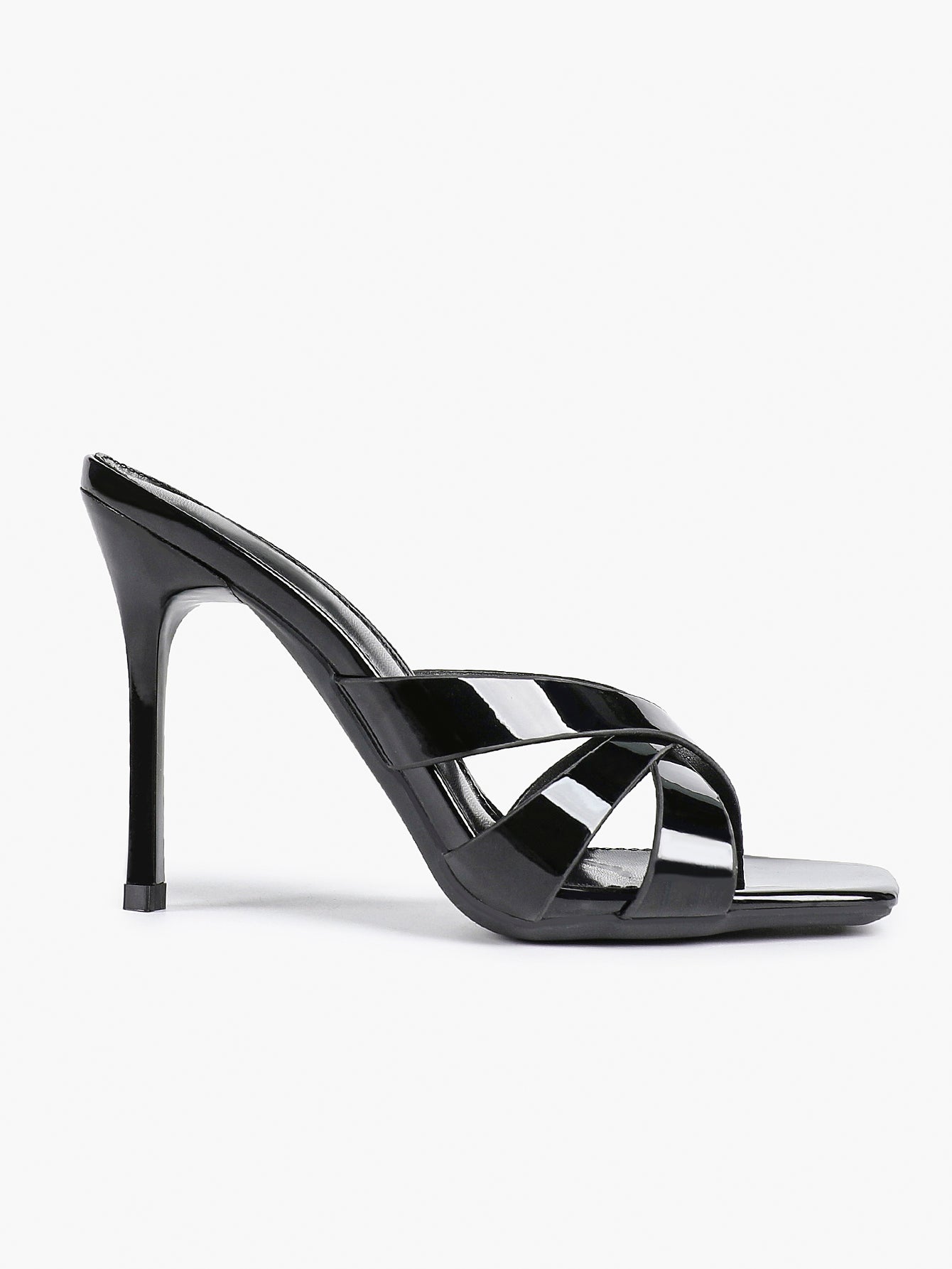 Patent Leather Crisscross Strap High Heel Mules Square Toe Slip-On Daily Wear