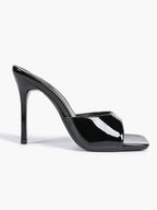 Leather Square Toe High Heel Mules Slip-On Stiletto Sandals Wedding Casual Shoes