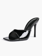 Leather Square Toe High Heel Mules Slip-On Stiletto Sandals Wedding Casual Shoes