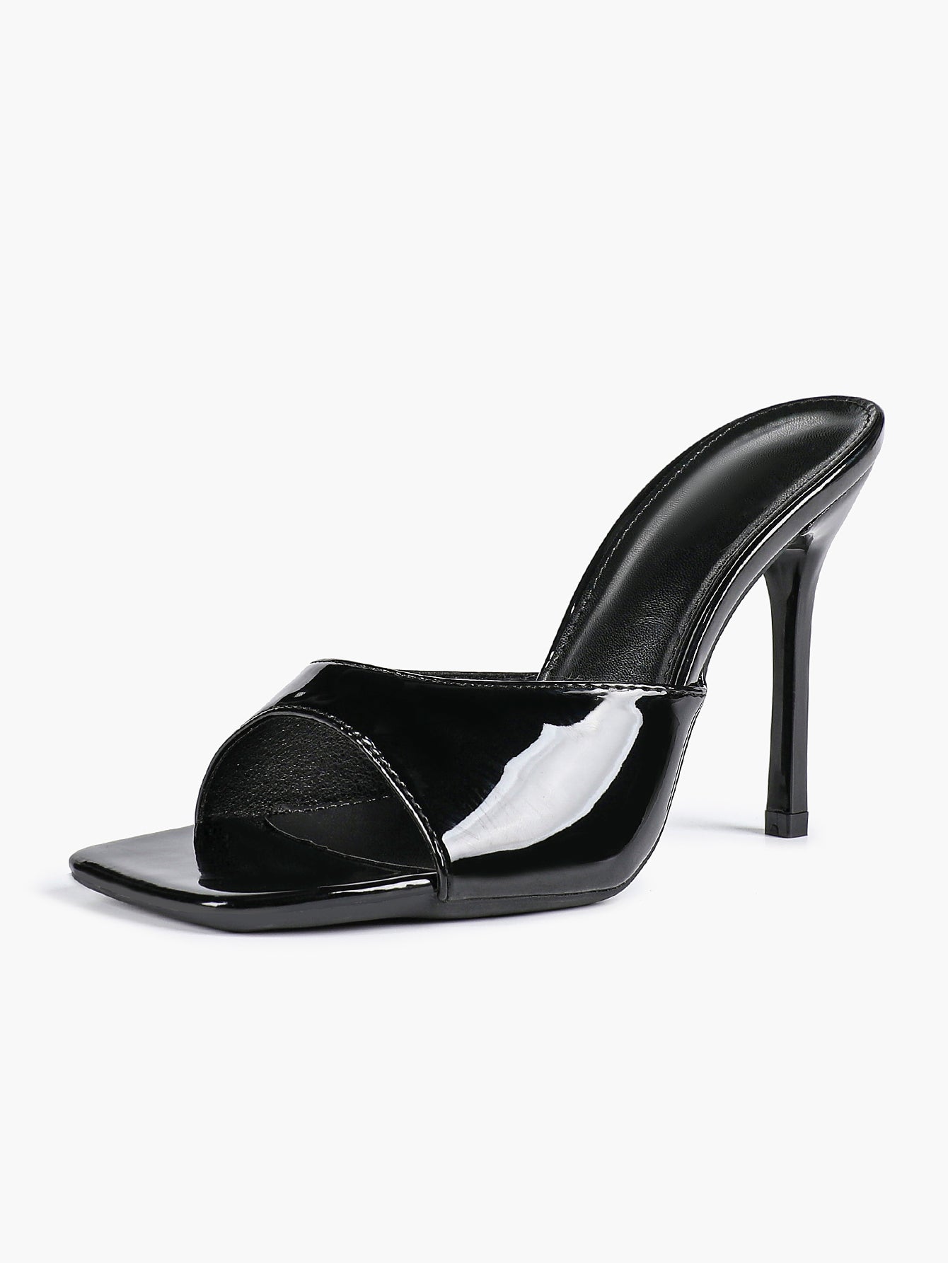 Leather Square Toe High Heel Mules Slip-On Stiletto Sandals Wedding Casual Shoes