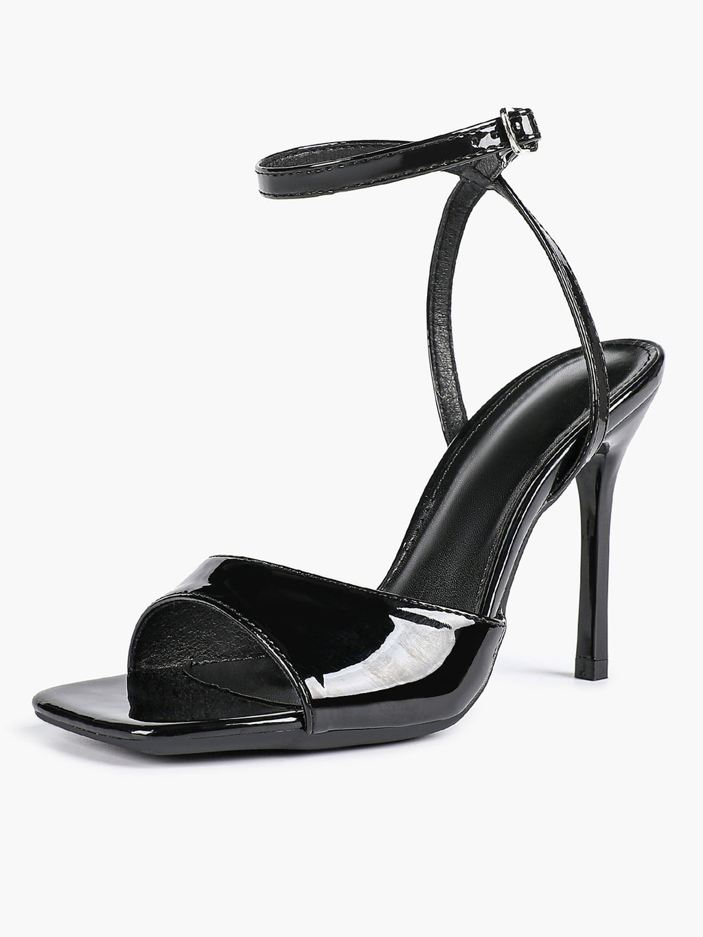 Women's Black Square Toe Ankle Strap Heeled Sandals Wedding Party Casual Shoes